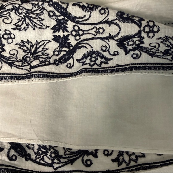 Max Studio Embroidered Cotton Boho Skirt White Navy Tie Waist Medium - Picture 8 of 10
